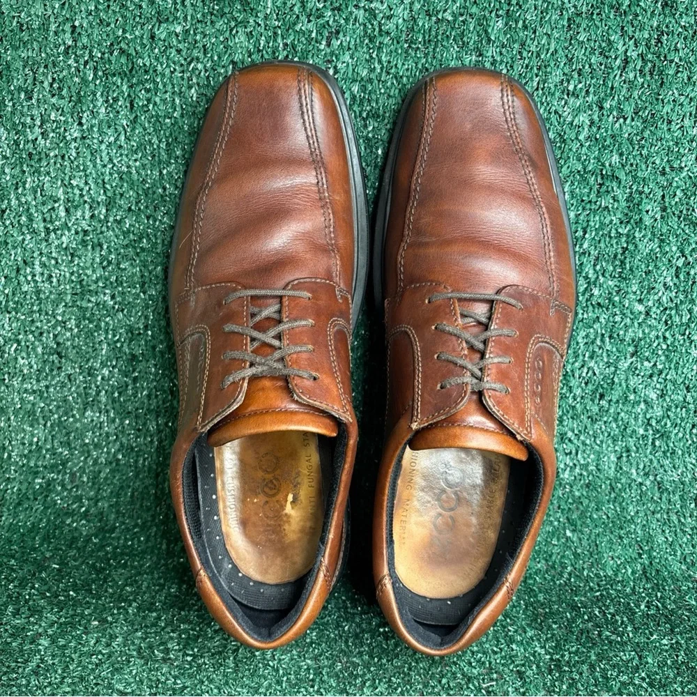 Ecco Mens 10-10.5 / 44 Brown Leather Oxford Helsinki‎ Lace Up Dress Shoes